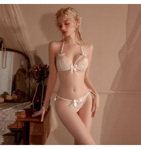 FEE ET MOI - Strappy Lace Crotchless Bikini Set (White)